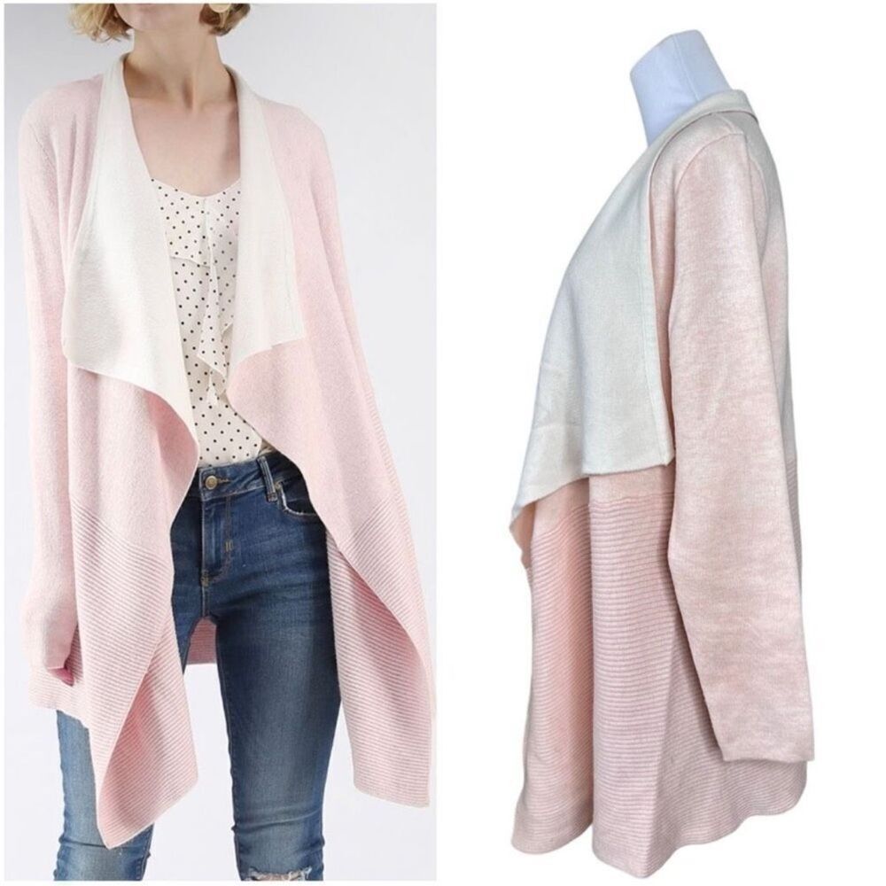 ChicWish Soft Blush Pink Ribbed‎ Hem Drape Open Cardigan Sweater sz M/L NWT